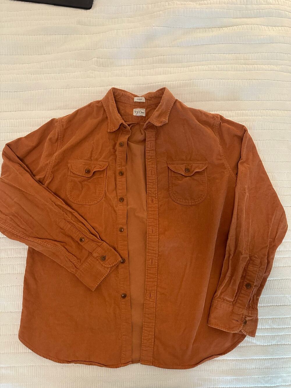 J. Crew L Orange Corduroy Button Down